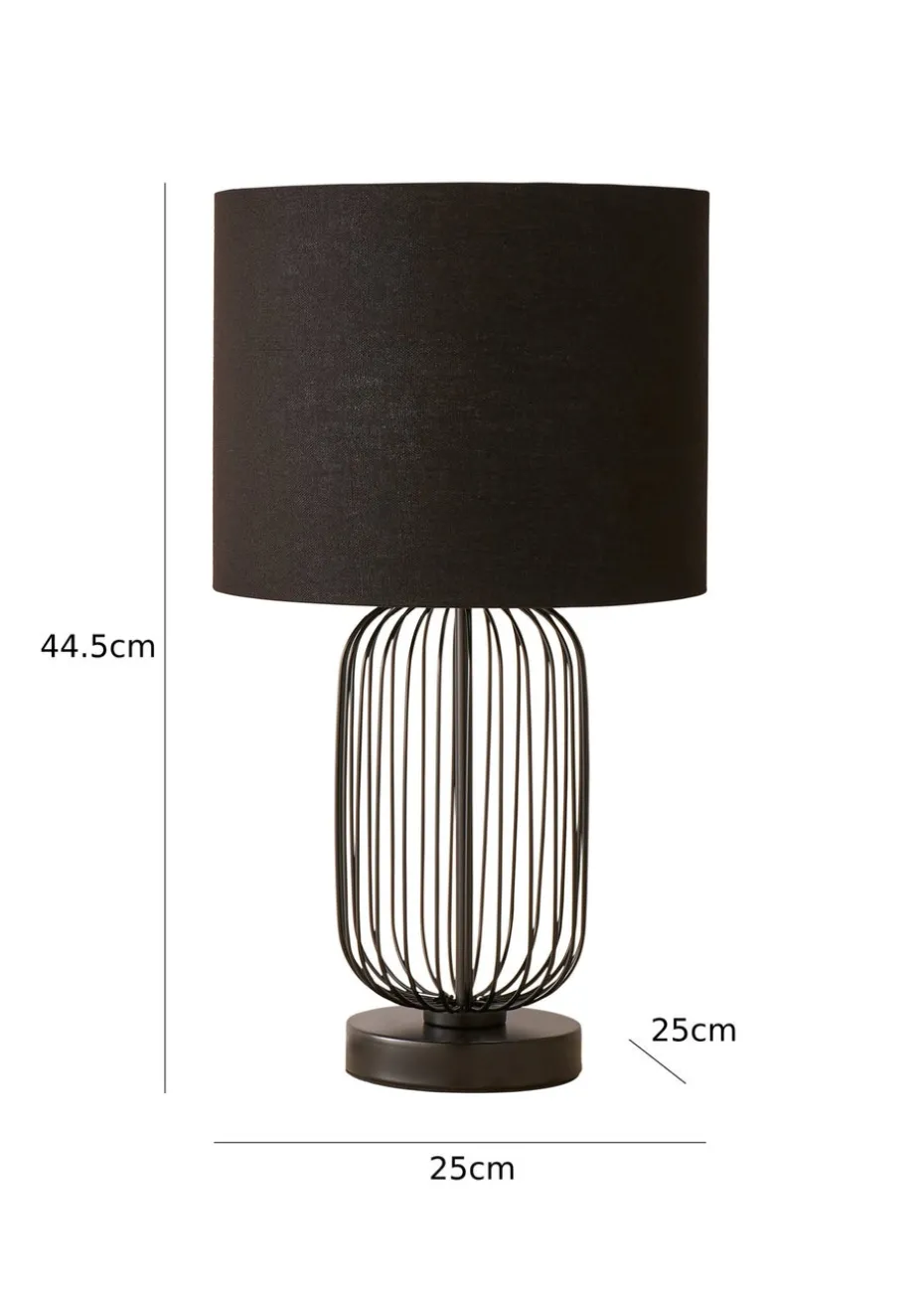 ValueLights Gabbia Black Metal Table Lamp (44.5cm x 25cm x 25cm)