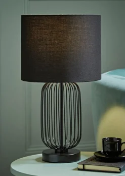 ValueLights Gabbia Black Metal Table Lamp (44.5cm x 25cm x 25cm)