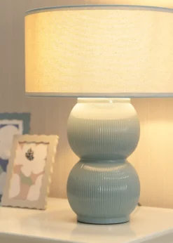 ValueLights Gemma Linen with Trim Drum Lamp Shade Stacked Ribbed Glazed Table Lamp