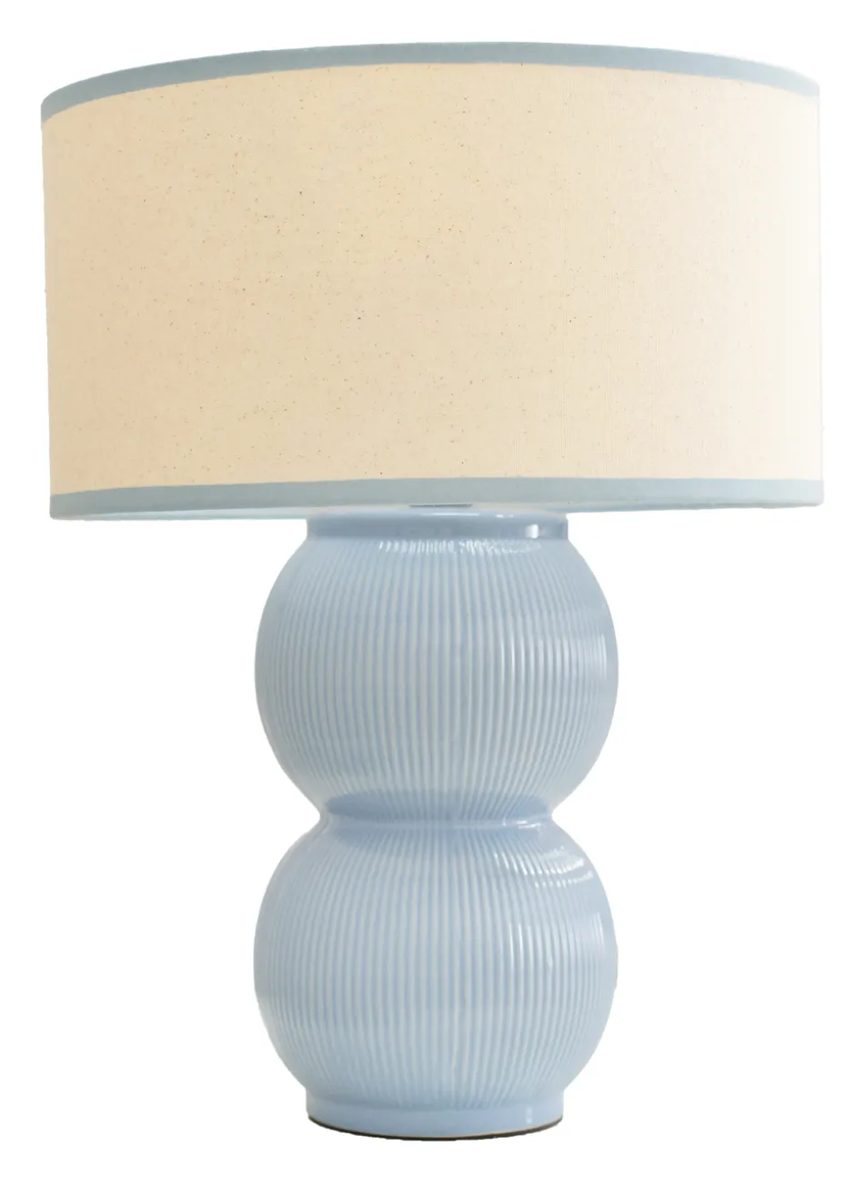 ValueLights Gemma Linen with Trim Drum Lamp Shade Stacked Ribbed Glazed Table Lamp