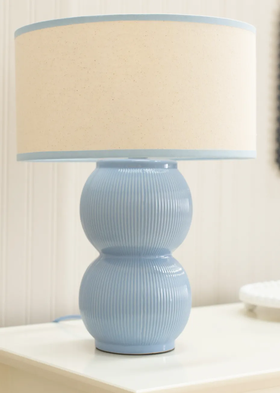 ValueLights Gemma Linen with Trim Drum Lamp Shade Stacked Ribbed Glazed Table Lamp