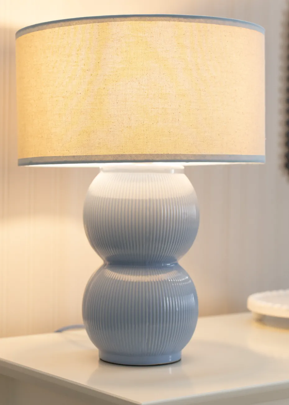ValueLights Gemma Linen with Trim Drum Lamp Shade Stacked Ribbed Glazed Table Lamp
