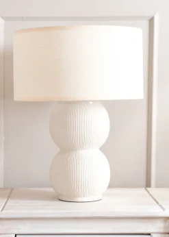 ValueLights Gemma Linen with Trim Drum Lamp Shade Stacked Ribbed Glazed Table Lamp