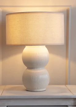 ValueLights Gemma Linen with Trim Drum Lamp Shade Stacked Ribbed Glazed Table Lamp