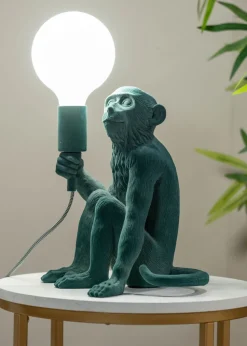 ValueLights George Green Velvet Monkey Table Lamp