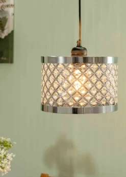 ValueLights Hadley Polished Silver Drum Ceiling Pendant Shade (16.5cm x 24cm x 24cm)