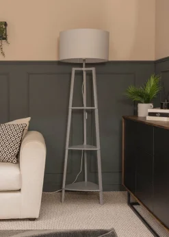 ValueLights Hiru Grey 3 Tier Shelf Floor Lamp Grey Shade (138cm x 44cm x 44cm)