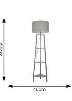 ValueLights Hiru Grey 3 Tier Shelf Floor Lamp Grey Shade (138cm x 44cm x 44cm)