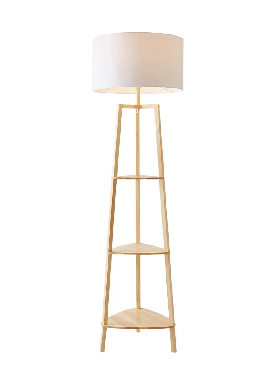 ValueLights Hiru Natural Wood 3 Tier Shelf Floor Lamp (25cm x 47cm x 47.5cm)