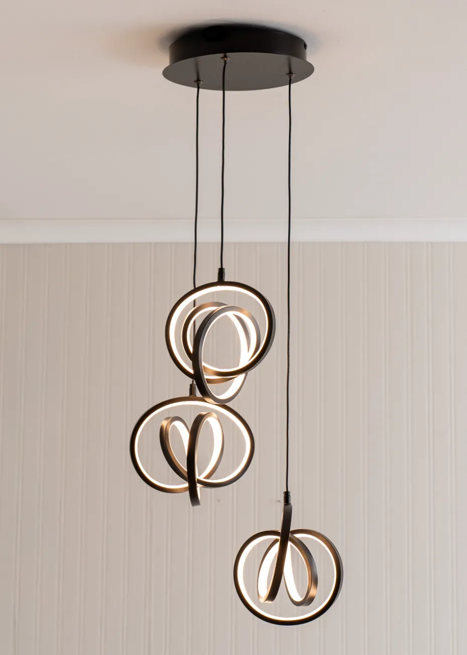 ValueLights Infinity Matte Black Loop Twirl 3 Way Cluster Drop LED Ceiling Pendant Light