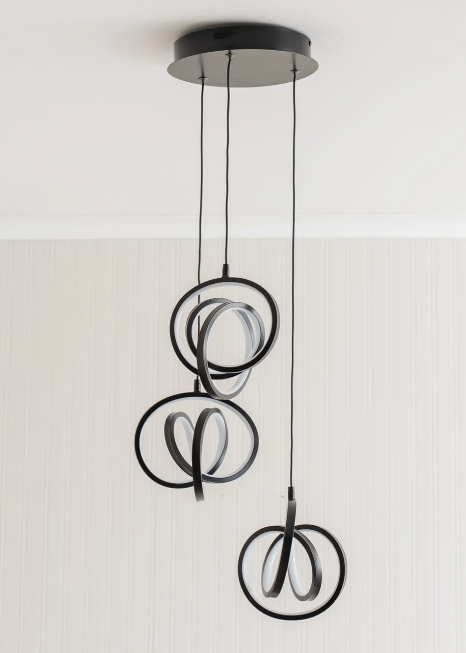 ValueLights Infinity Matte Black Loop Twirl 3 Way Cluster Drop LED Ceiling Pendant Light