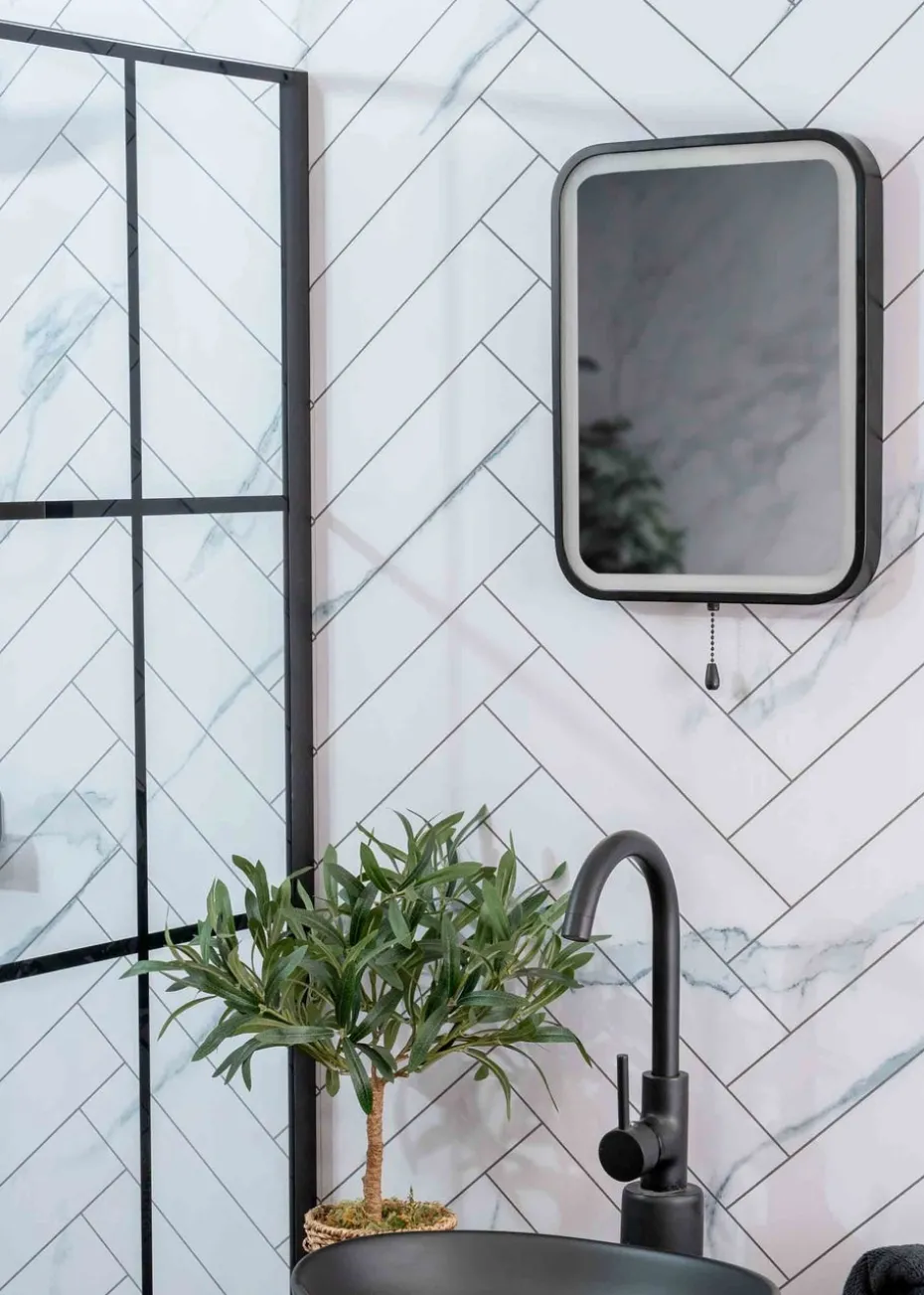 ValueLights IP44 Bathroom Mirror Matte Black Illuminated Integrated LED (40cm x 30.5cm x 3cm)