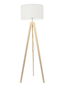 ValueLights Jackson Oak Effect Natural Floor Lamp with Large Drum Shade