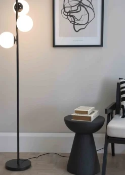 ValueLights Jas Black Floor Lamp with White Globe Shade (159cm x 35cm x 25cm)