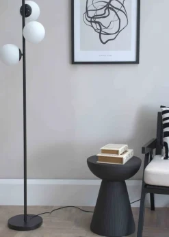 ValueLights Jas Black Floor Lamp with White Globe Shade (159cm x 35cm x 25cm)