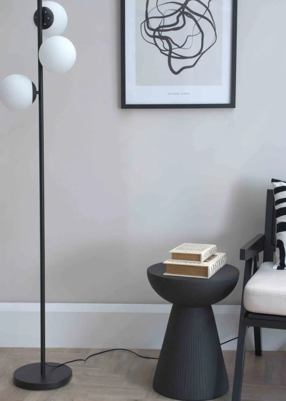 ValueLights Jas Black Floor Lamp with White Globe Shade (159cm x 35cm x 25cm)
