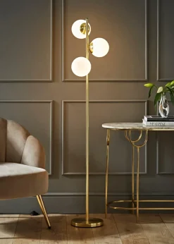 ValueLights Jas Gold Floor Lamp with White Globe Shade (159cm x 31cm x 31cm)