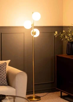 ValueLights Jas Gold Floor Lamp with White Globe Shade (159cm x 31cm x 31cm)