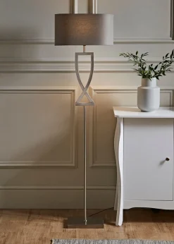 ValueLights Katniss Brushed Chrome Floor Lamp (145.5cm x 40cm x 25cm)