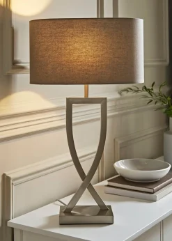 ValueLights Katniss Brushed Chrome Table Lamp (63cm x 36cm x 21cm)