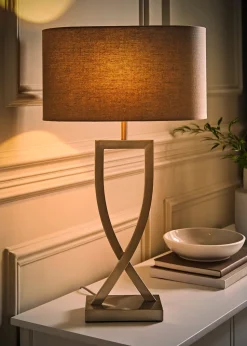 ValueLights Katniss Brushed Chrome Table Lamp (63cm x 36cm x 21cm)