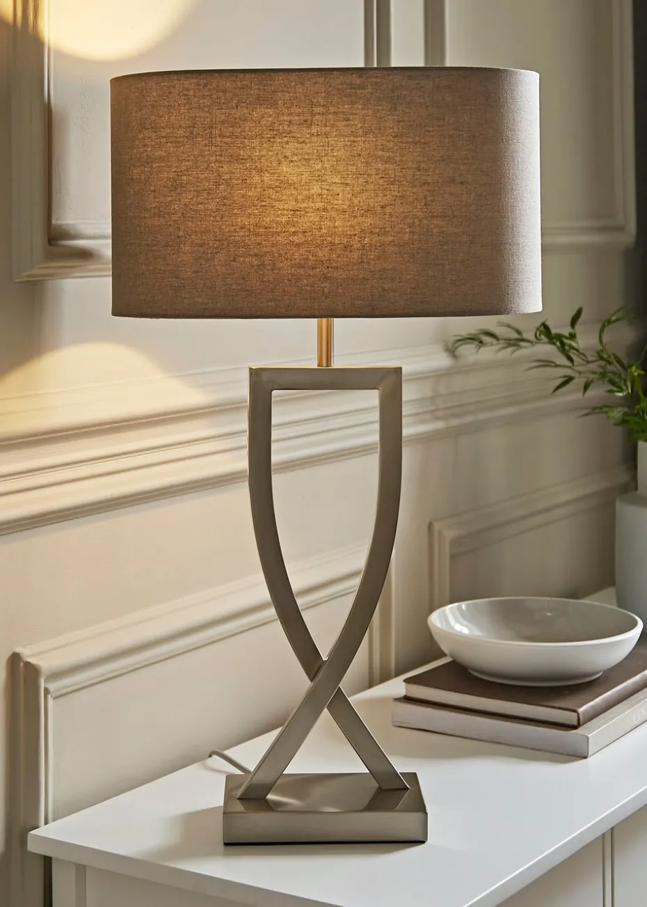 ValueLights Katniss Brushed Chrome Table Lamp (63cm x 36cm x 21cm)