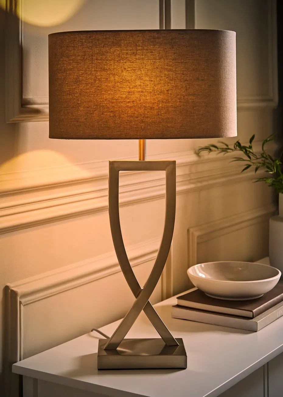 ValueLights Katniss Brushed Chrome Table Lamp (63cm x 36cm x 21cm)