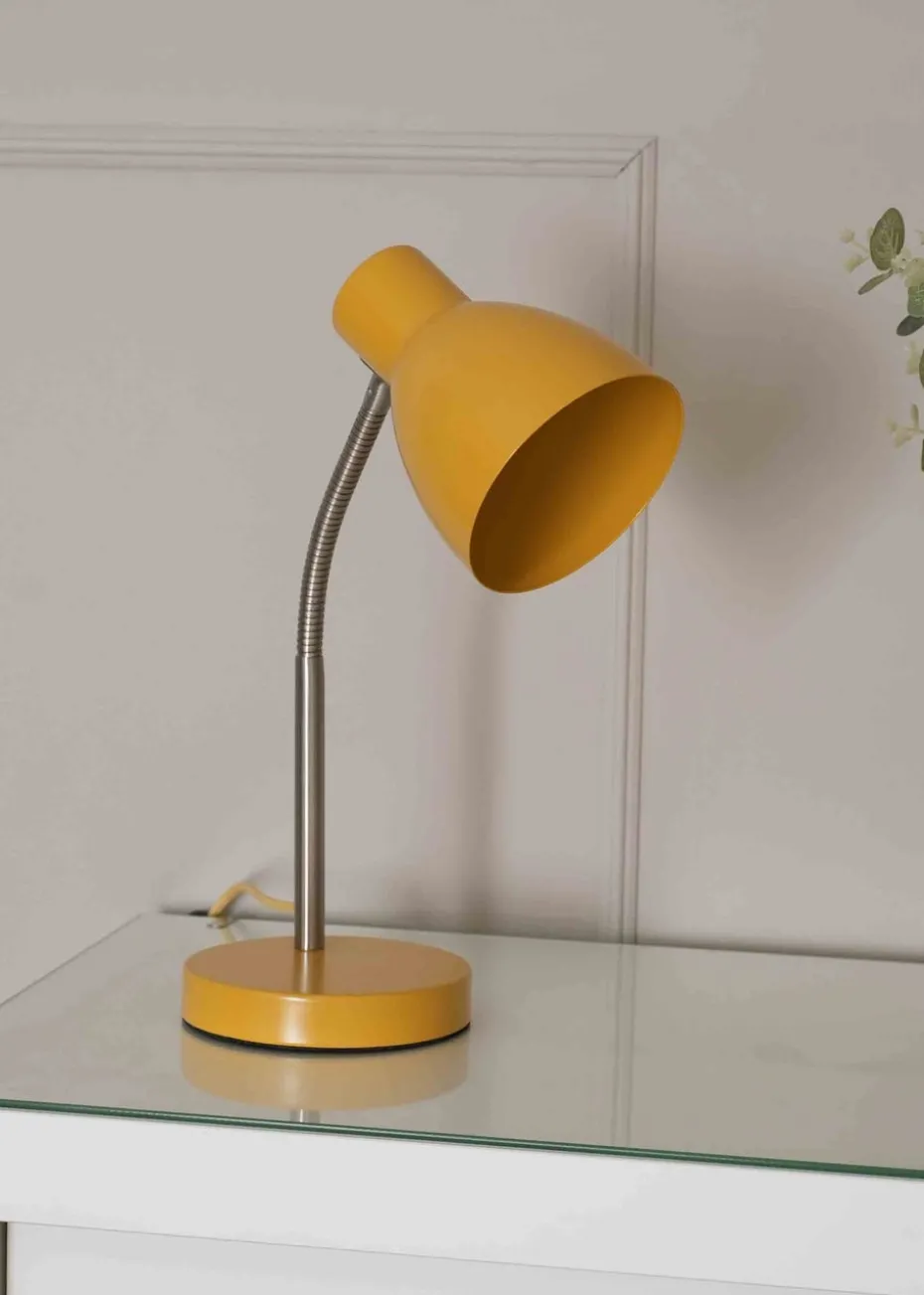 ValueLights Keela Matte Mustard Table Lamp with Oval Shade (35cm x 14cm x 27cm)