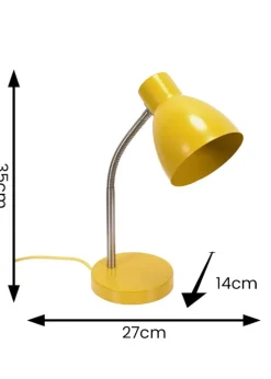 ValueLights Keela Matte Mustard Table Lamp with Oval Shade (35cm x 14cm x 27cm)