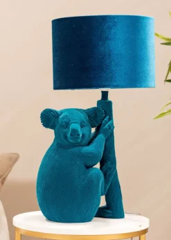 ValueLights Kevin Teal Velvet Koala Table Lamp (57.5cm x 30cm x 30cm)