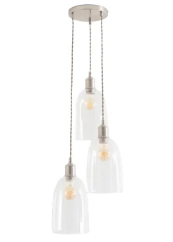 ValueLights Kira Glass Cloche Dome 3 Drop Cluster Brushed Chrome Ceiling Pendant Light