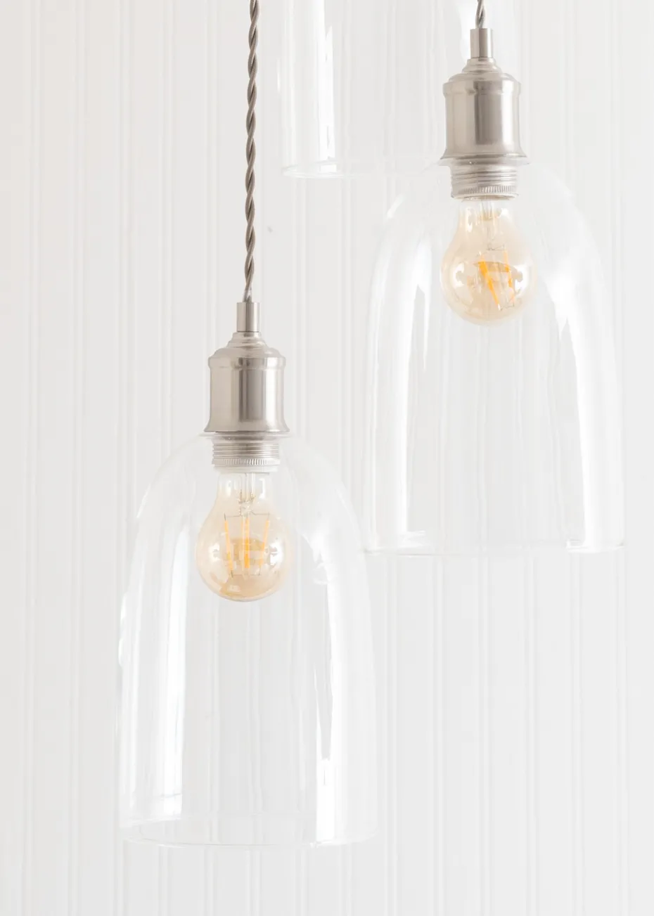 ValueLights Kira Glass Cloche Dome 3 Drop Cluster Brushed Chrome Ceiling Pendant Light