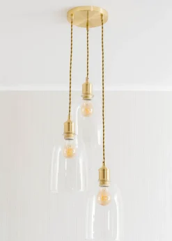 ValueLights Kira Glass Cloche Dome 3 Drop Cluster Brushed Gold Ceiling Pendant Light