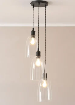 ValueLights Kira Glass Cloche Dome 3 Drop Cluster Matte Black Ceiling Pendant Light