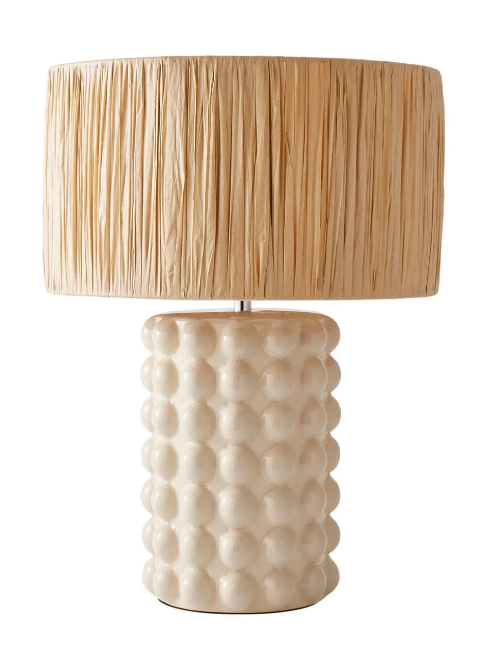 ValueLights Kiran Gloss Cream Table Lamp with Natural Drum Shade