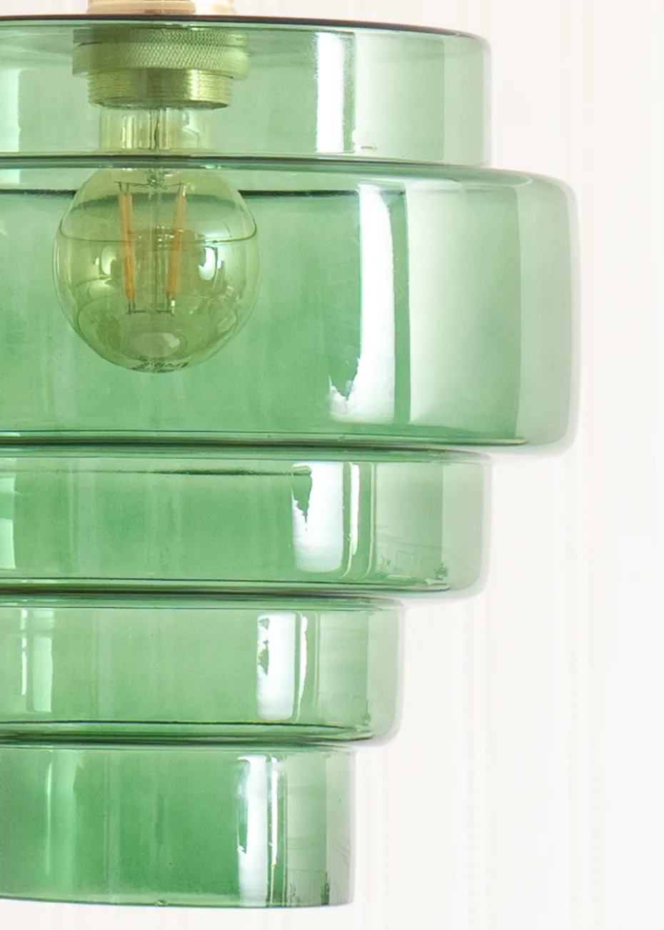 ValueLights Lane Green Glass 5 Tier Layered Easy Fit Ceiling Pendant Lamp Shade
