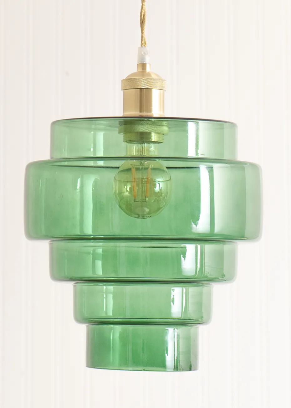 ValueLights Lane Green Glass 5 Tier Layered Easy Fit Ceiling Pendant Lamp Shade