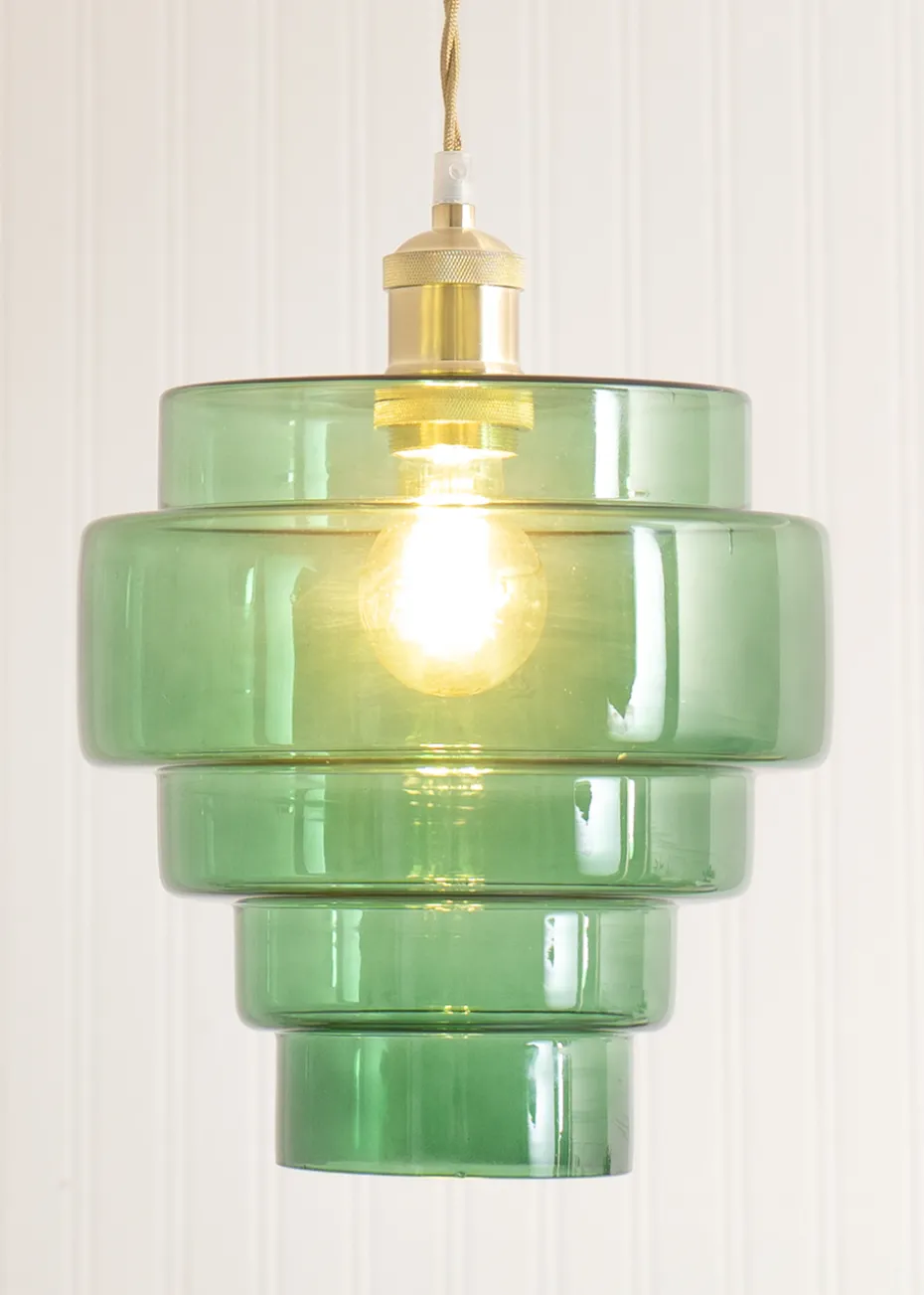 ValueLights Lane Green Glass 5 Tier Layered Easy Fit Ceiling Pendant Lamp Shade