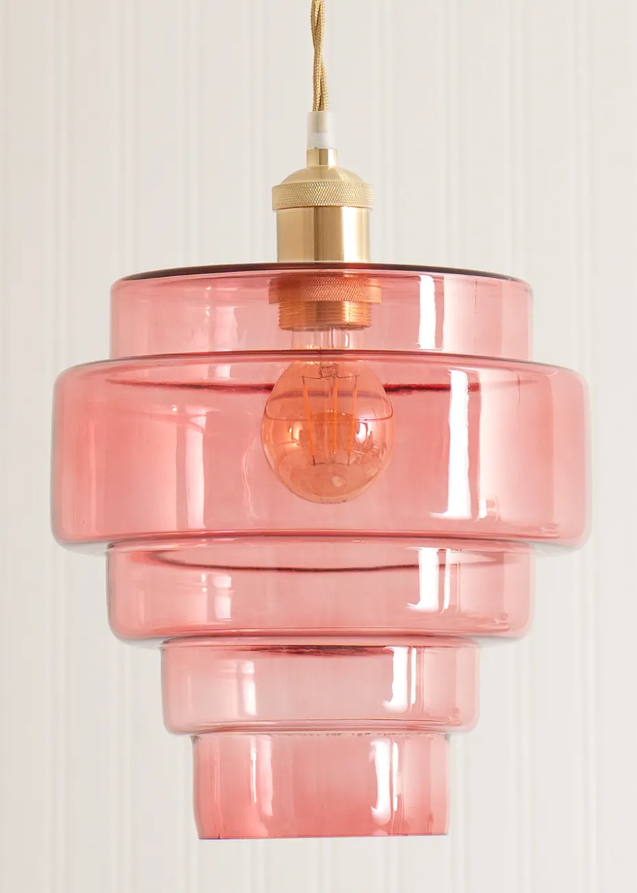 ValueLights Lane Pink Glass 5 Tier Layered Easy Fit Ceiling Pendant Lamp Shade