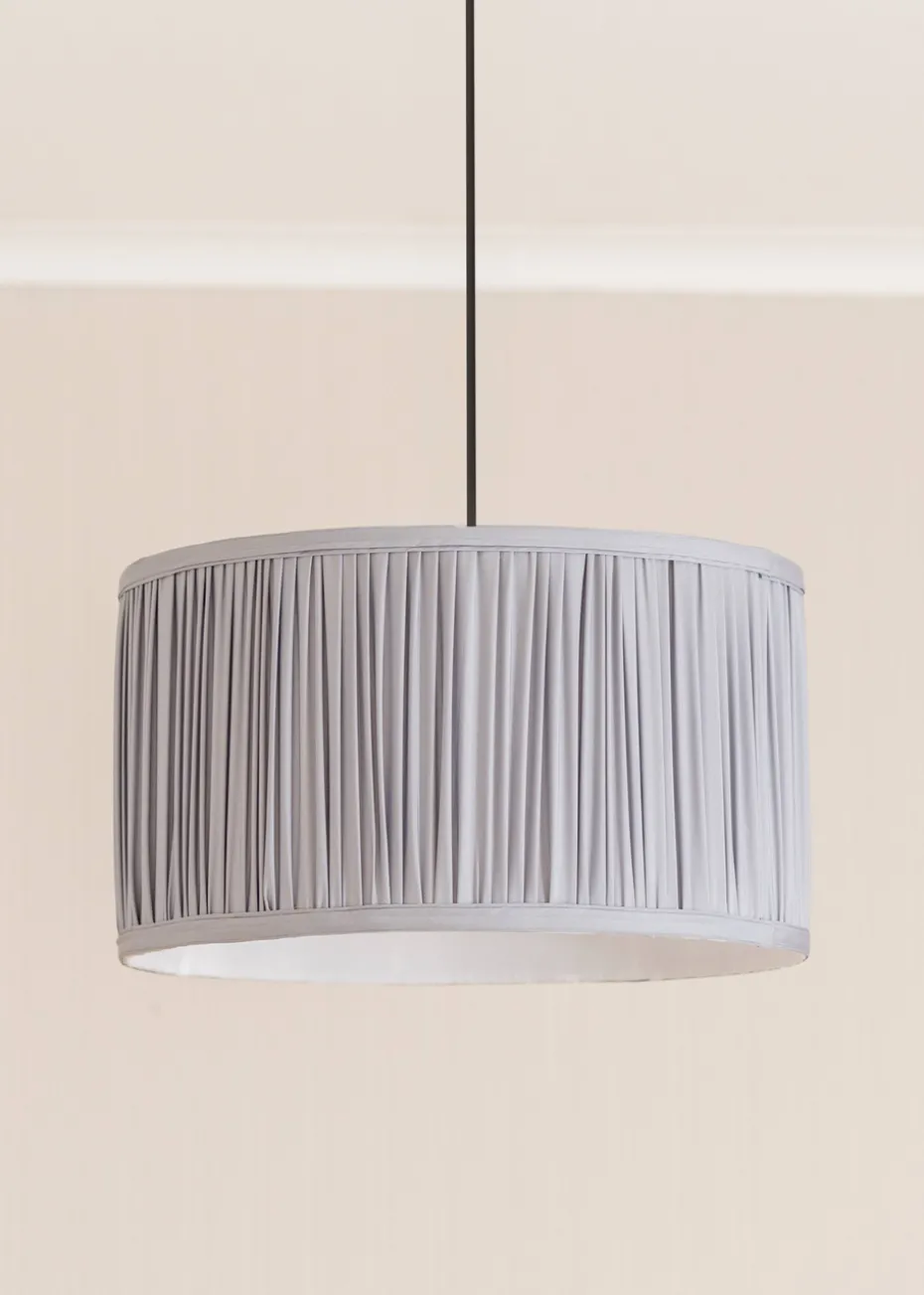 ValueLights Large Jess Fabric Faux Silk Blue Drum Ceiling Pendant Shade