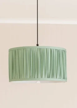 ValueLights Large Jess Fabric Faux Silk Green Drum Ceiling Pendant Shade