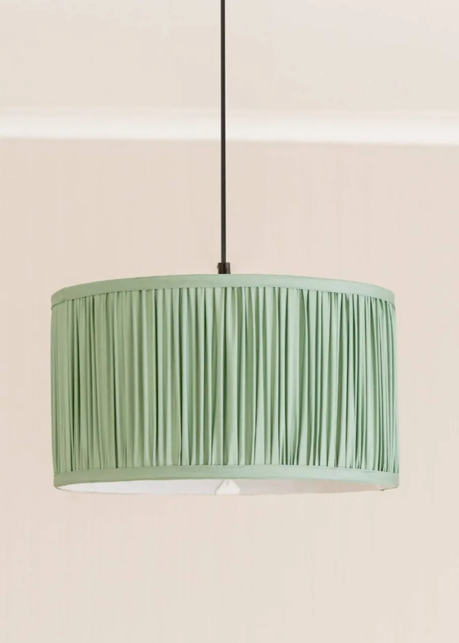 ValueLights Large Jess Fabric Faux Silk Green Drum Ceiling Pendant Shade