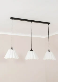 ValueLights Lauren White Pleated Shade 3 Drop Bar Matte Black Diner Ceiling Pendant Light