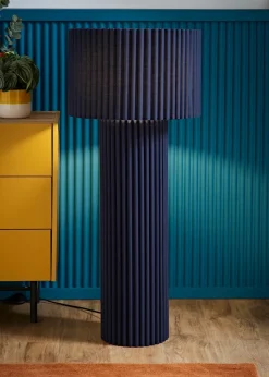 ValueLights Lenny Drum Lamp Shade Colour Drench Ribbed Fabric Midi Floor Lamp