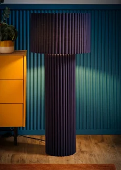 ValueLights Lenny Drum Lamp Shade Colour Drench Ribbed Fabric Midi Floor Lamp