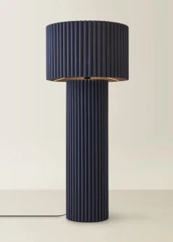 ValueLights Lenny Drum Lamp Shade Colour Drench Ribbed Fabric Midi Floor Lamp