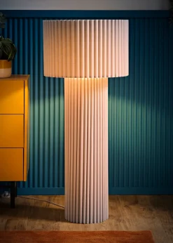 ValueLights Lenny Drum Lamp Shade Colour Drench Ribbed Fabric Midi Floor Lamp