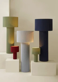 ValueLights Lenny Drum Lamp Shade Colour Drench Ribbed Fabric Midi Floor Lamp