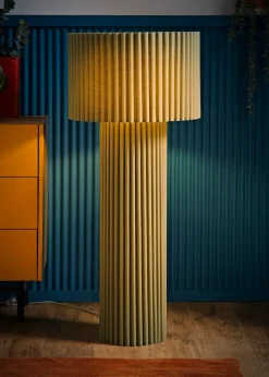 ValueLights Lenny Drum Lamp Shade Colour Drench Ribbed Fabric Midi Floor Lamp