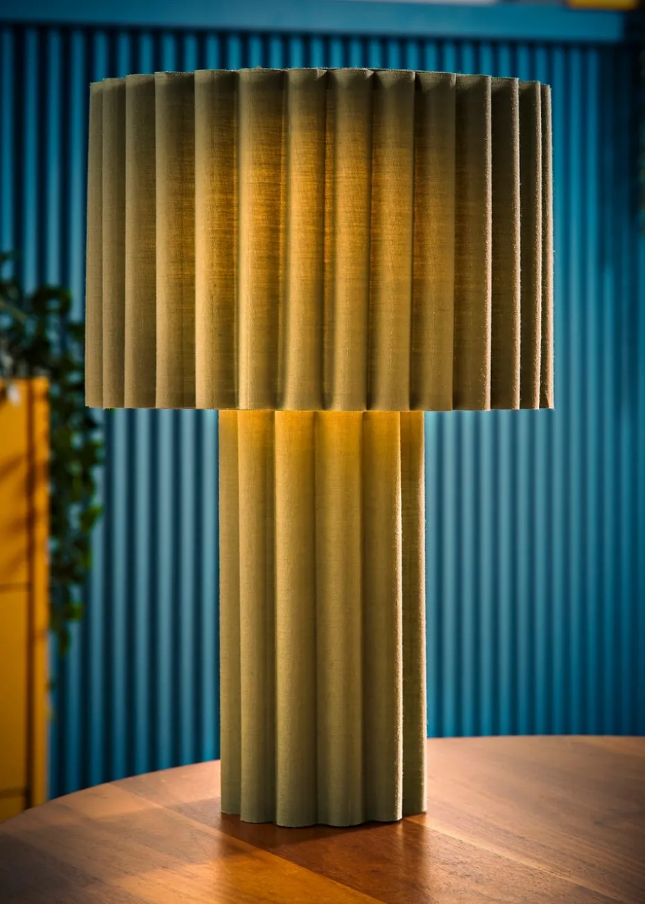 ValueLights Lenny Drum Lamp Shade Colour Drench Ribbed Full Fabric Table Lamp